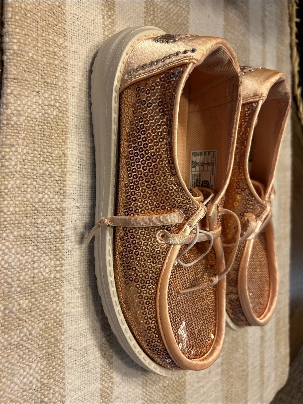 Hey Dude Rose Gold Sequin Slip-On Sneakers